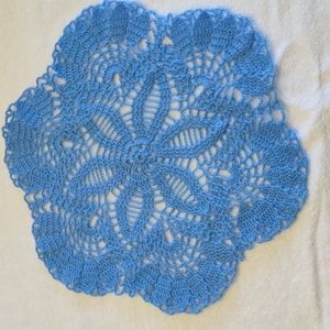 Crochet Hand Made, Doilly Art, @ 16in, Blue Acrylic, USA, Just Made